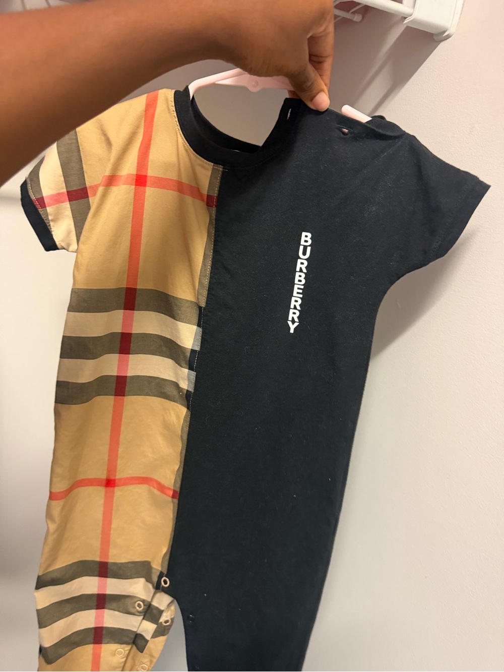 Burberry Kids Two-Tone Check & Black One-Piece Bodysuit